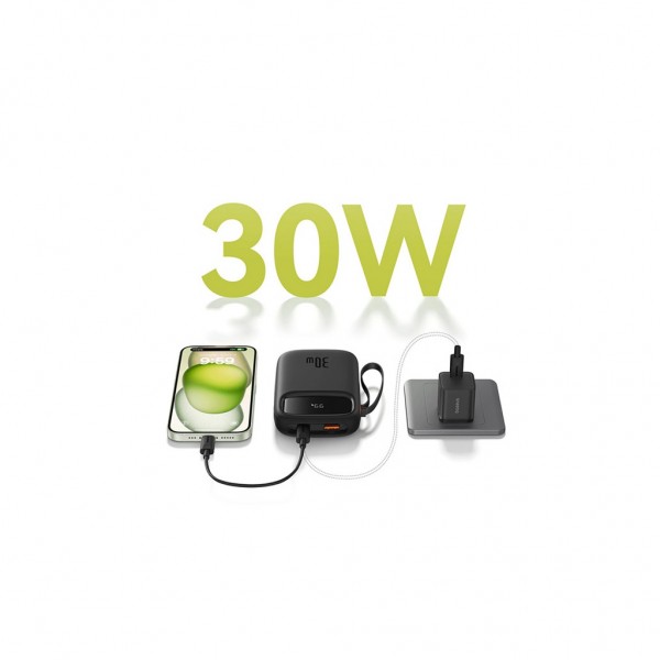 Батарея універсальна Baseus 10000mAh Qpow 2 30W PD/3.0, QC/3.0, w/built-in USB-C cable, Black (P10055008113)