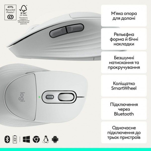 Мишка Logitech Signature Comfort Plus M850L Wireless/USB-C Off-White (910-007716)