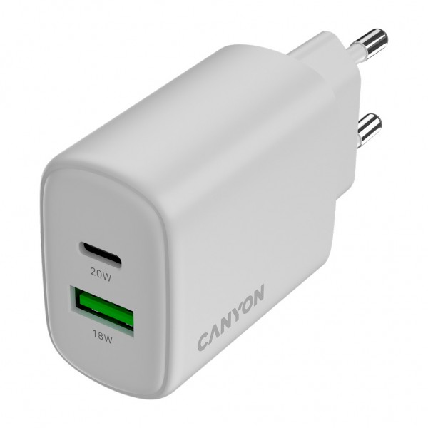Зарядний пристрій Canyon OnCharge 200 20W 1xPD 1xQC EU White (CNE-CHA200-21)