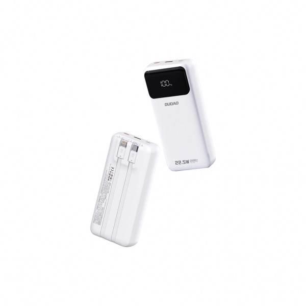 Батарея універсальна Dudao K15Pro 20000mAh PD/22.5W, QC, with built-in cables, White (6977196682447)