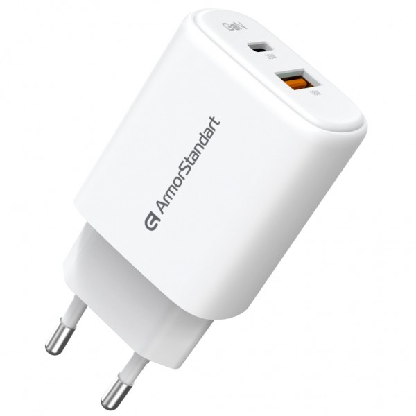 Зарядний пристрій Armorstandart 1xUSB-C + 1xUSB 20W GaN white (ARM89531)